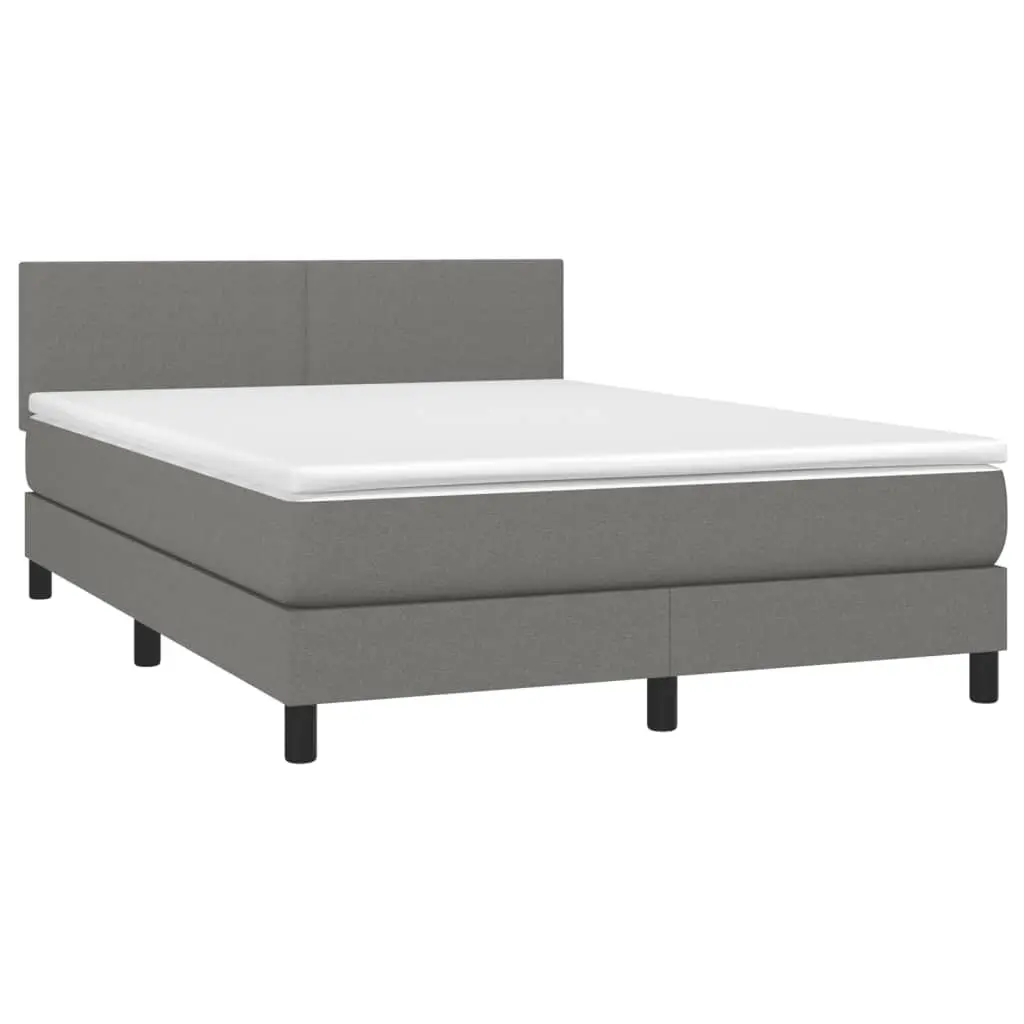 Queen Size Box Spring Bed with Pocket Spring Mattress Adjustable Headboard LED Dark Grey