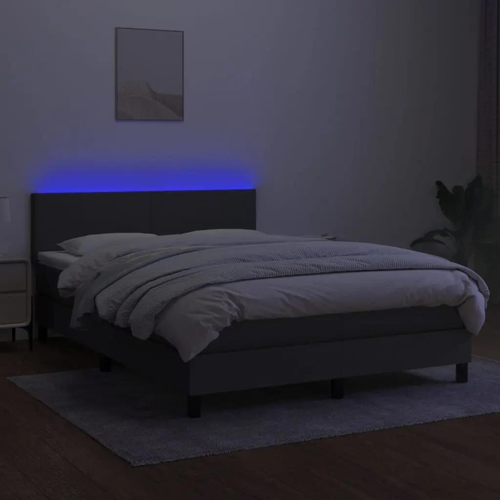 Queen Size Box Spring Bed with Pocket Spring Mattress Adjustable Headboard LED Dark Grey