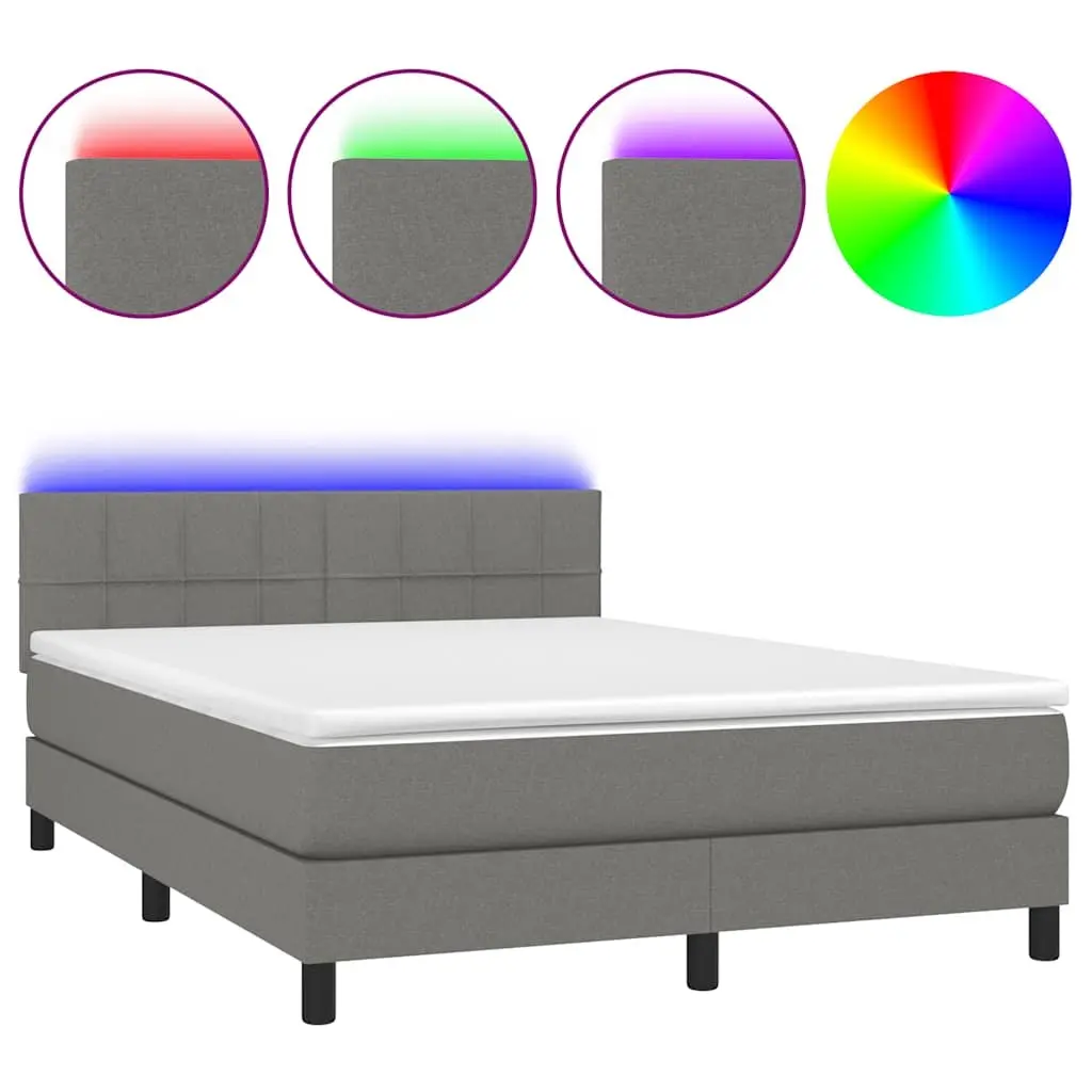 Queen Size Box Spring Bed with Pocket Spring Mattress Adjustable Fabric Headboard Grey Fabric