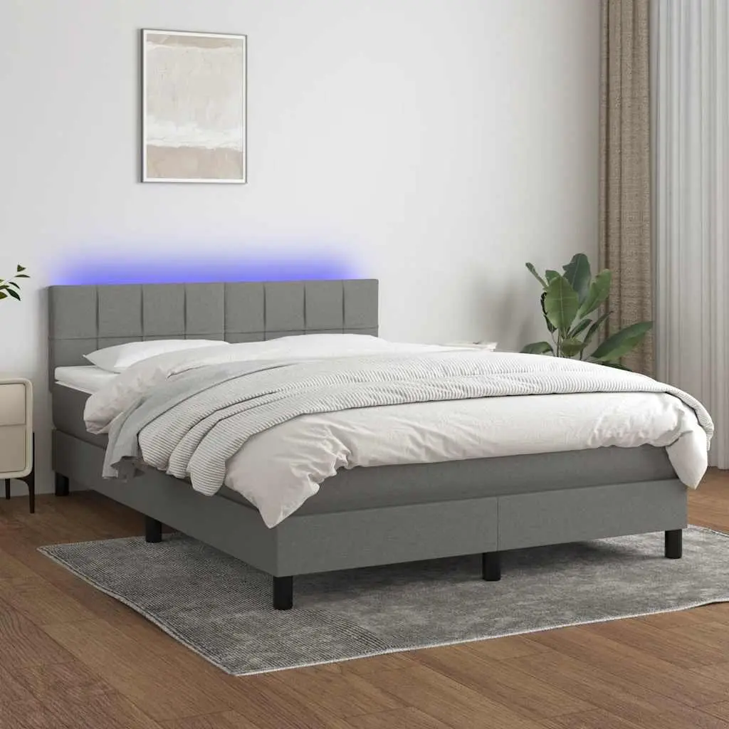 Queen Size Box Spring Bed with Pocket Spring Mattress Adjustable Fabric Headboard Grey Fabric