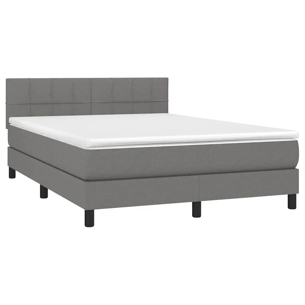 Queen Size Box Spring Bed with Pocket Spring Mattress Adjustable Fabric Headboard Grey Fabric