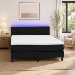 Queen Box Spring Bed with Pocket Spring Mattress and LED Headboard