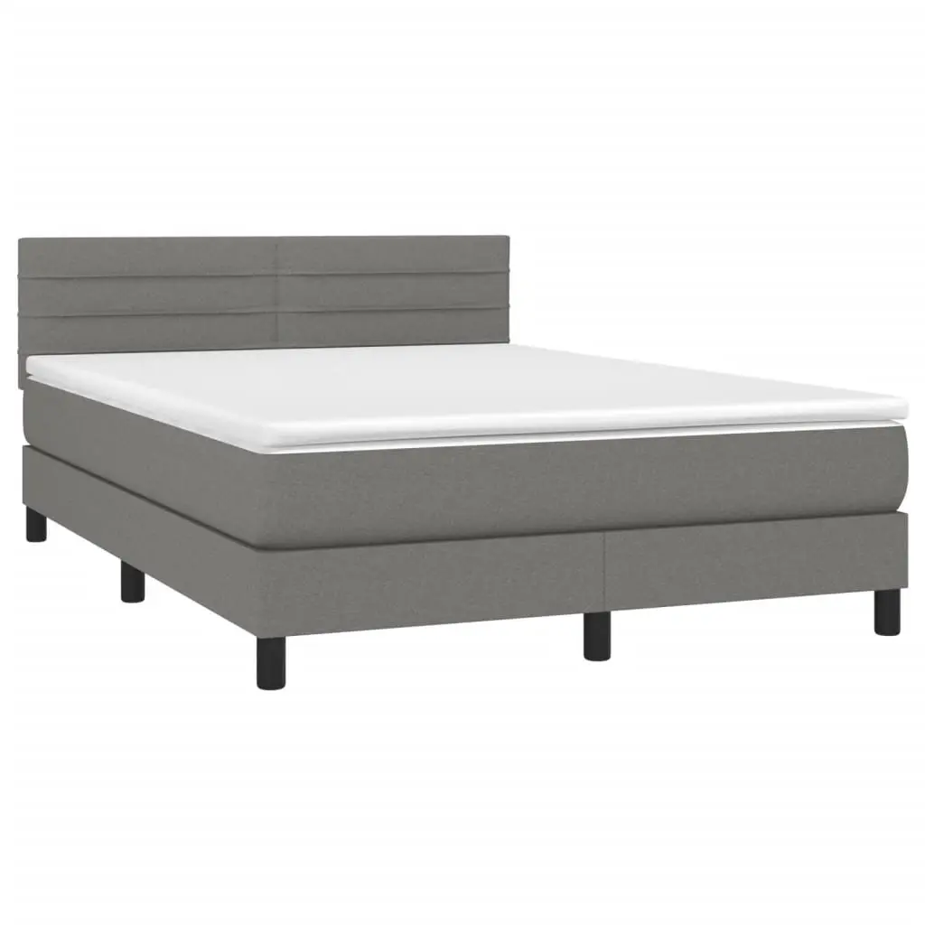 Queen Size Box Spring Bed with Pocket Spring Mattress Adjustable LED Headboard Grey Fabric