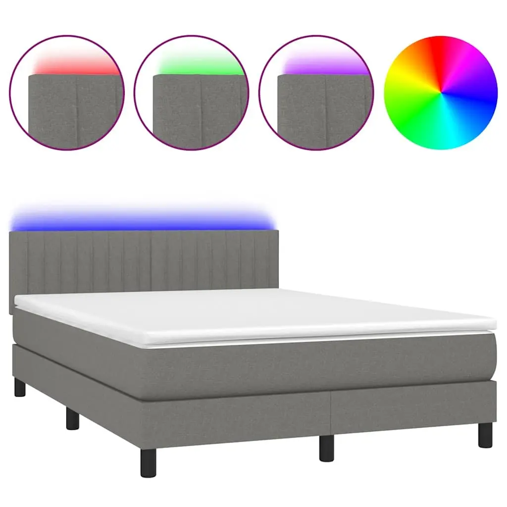 Queen Size Bed Frame with Adjustable Headboard Pocket Spring Mattress Grey Fabric