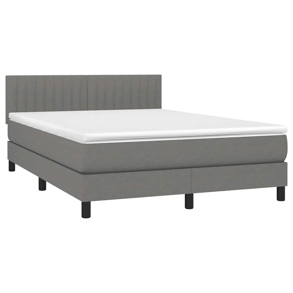 Queen Size Bed Frame with Adjustable Headboard Pocket Spring Mattress Grey Fabric