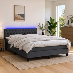 Grey Fabric Queen Size Box Spring Bed with Pocket Spring Mattress