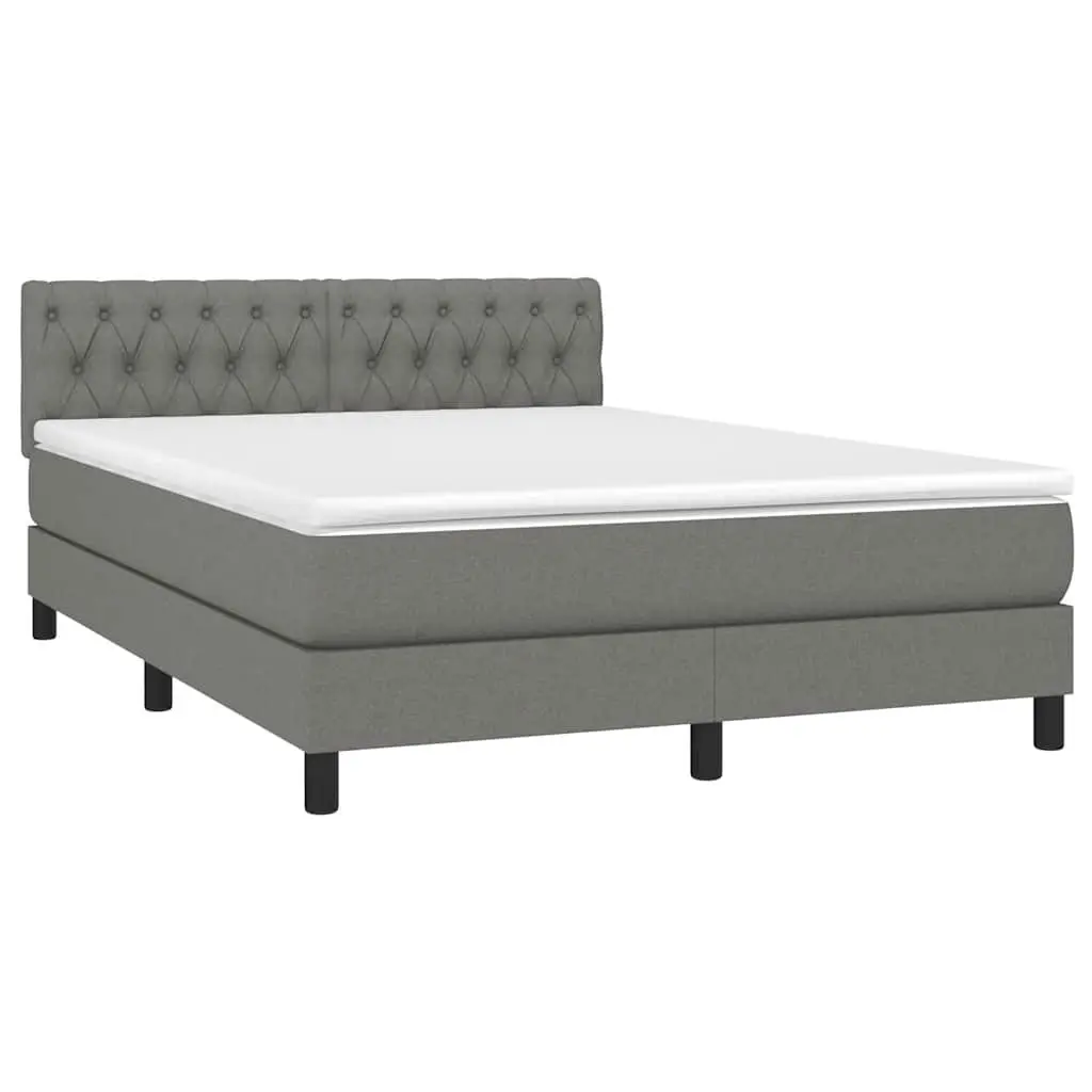 Pocket Spring Mattress Queen Size Box Spring Bed Grey Fabric Adjustable LED Headboard