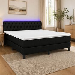 Queen Box Spring Bed with Pocket Spring Mattress and LED Headboard