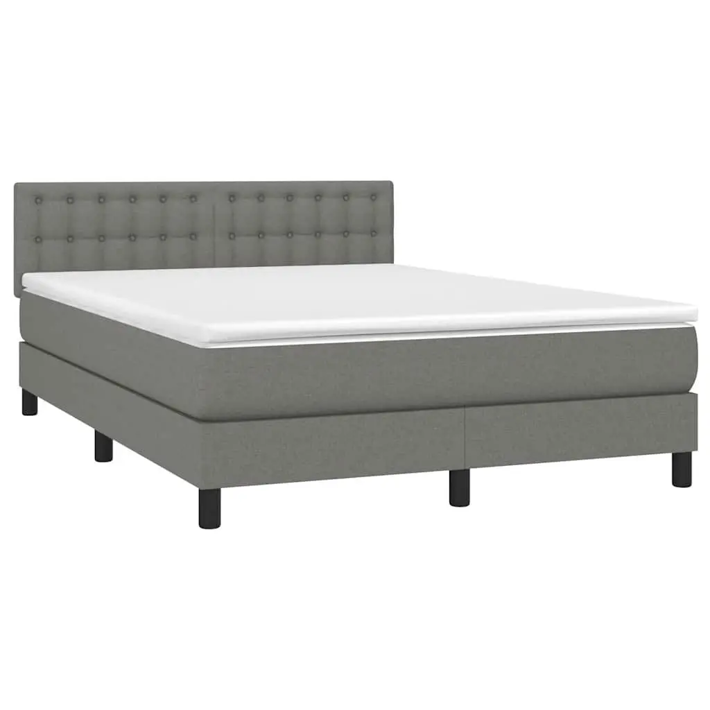 Queen Size Box Spring Bed with Pocket Spring Mattress Grey Fabric LED Headboard