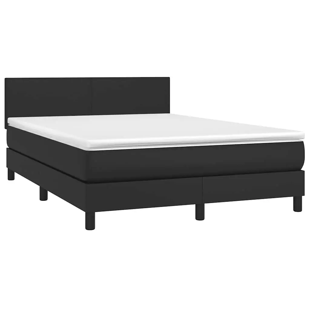 Box Spring Bed Queen Size Black Faux Leather with Pocket Spring Mattress and LED Headboard
