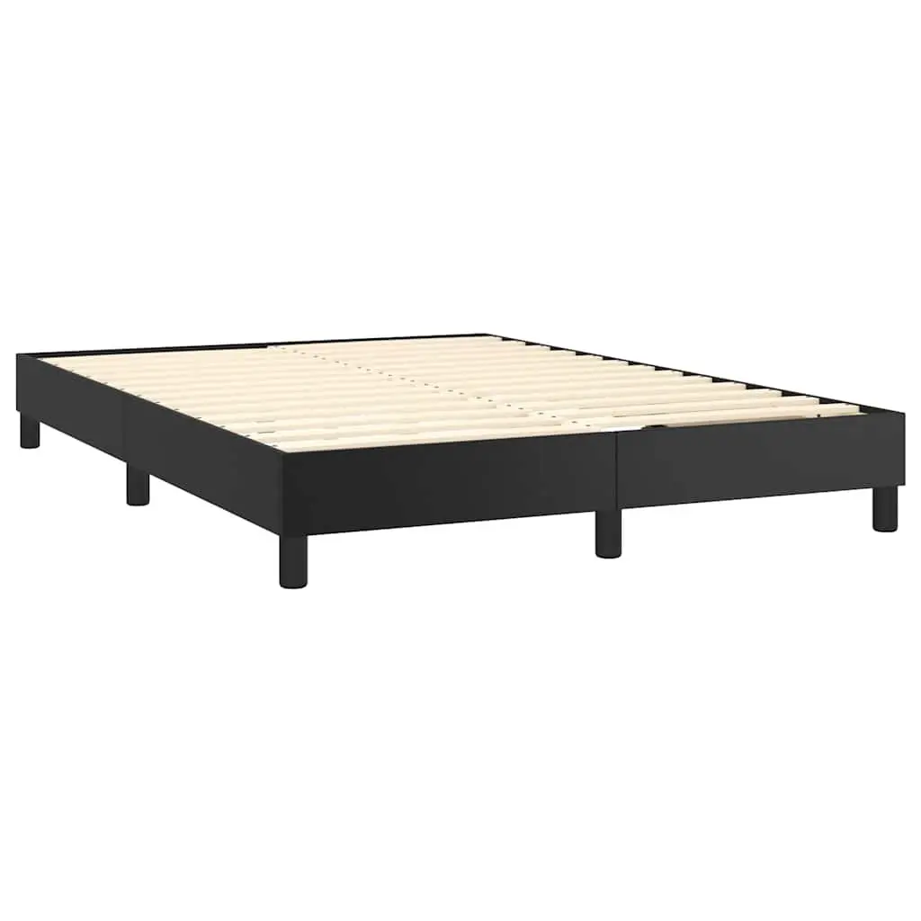 Box Spring Bed Queen Size Black Faux Leather with Pocket Spring Mattress and LED Headboard