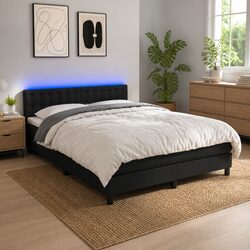 Queen Size Box Spring Bed with Pocket Spring Mattress and LED