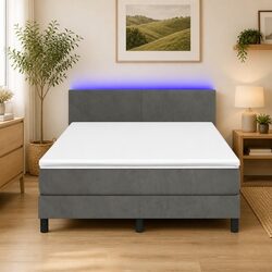 Queen Box Spring Bed with Pocket Spring Mattress and LED Headboard