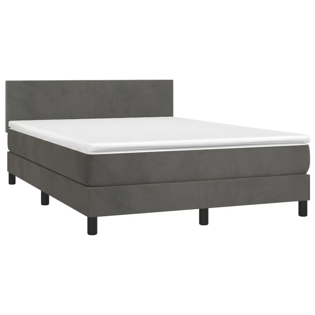 Queen Size Box Spring Bed Dark Grey with Pocket Spring Mattress and Adjustable LED Headboard Velvet Upholstered