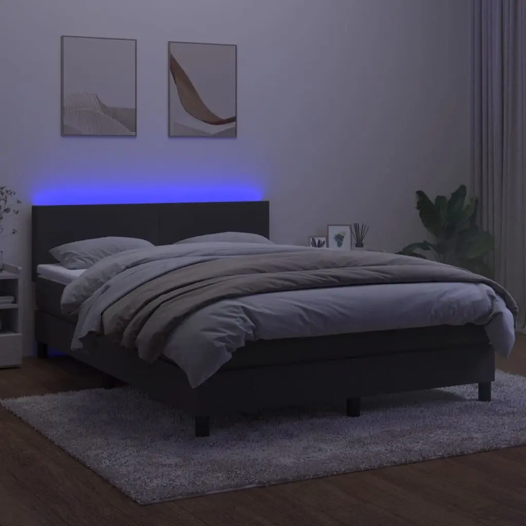 Queen Size Box Spring Bed Dark Grey with Pocket Spring Mattress and Adjustable LED Headboard Velvet Upholstered