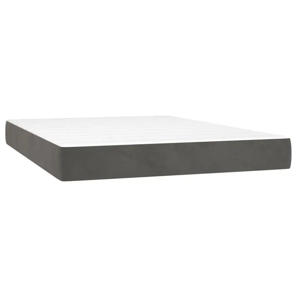 Queen Size Box Spring Bed Dark Grey with Pocket Spring Mattress and Adjustable LED Headboard Velvet Upholstered