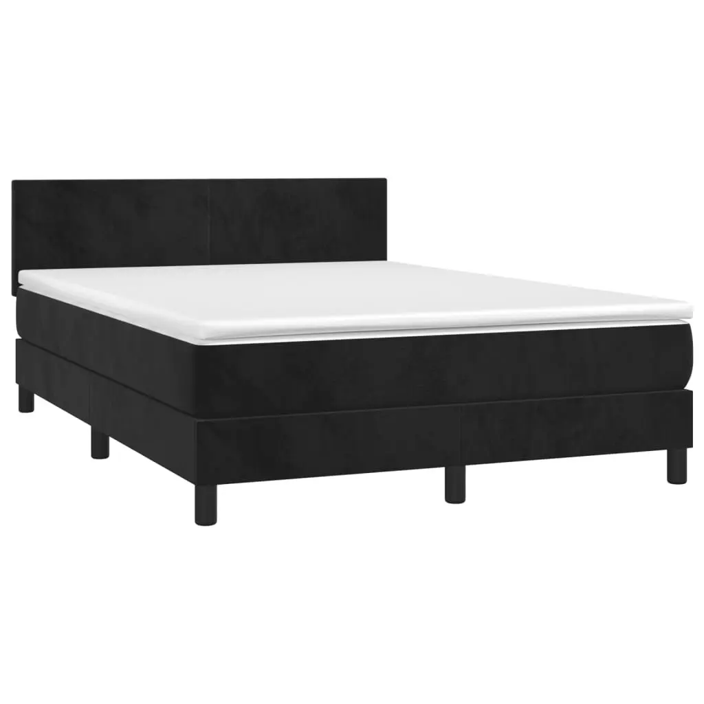 Box Spring Bed Black Velvet Queen Size Pocket Spring Mattress with LED Headboard