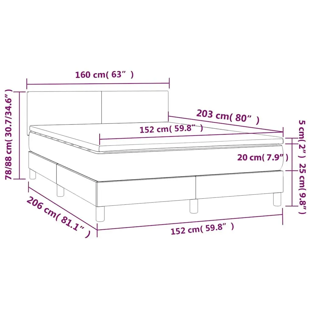 Box Spring Bed Black Velvet Queen Size Pocket Spring Mattress with LED Headboard