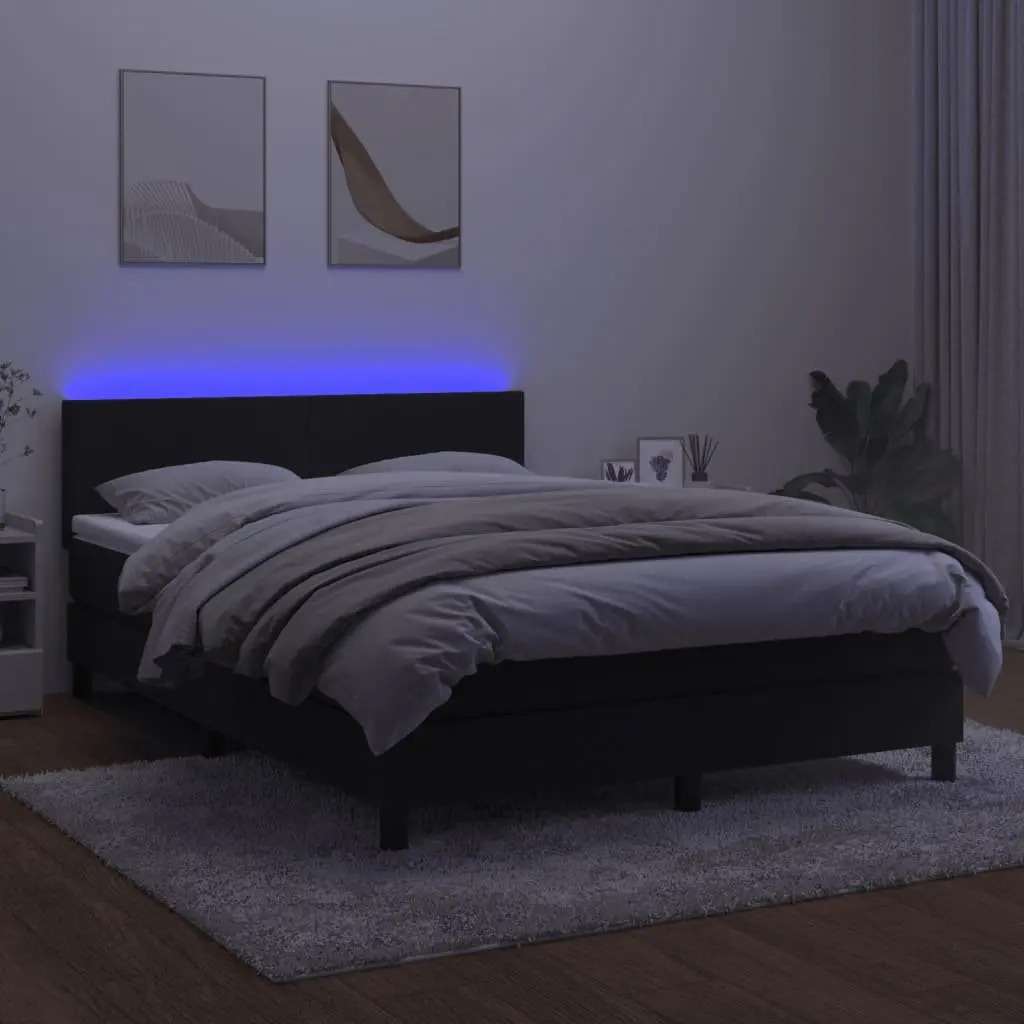 Box Spring Bed Black Velvet Queen Size Pocket Spring Mattress with LED Headboard