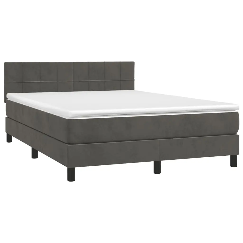 Box Spring Bed with Pocket Spring Mattress Adjustable Velvet Headboard Queen Size Grey Velvet