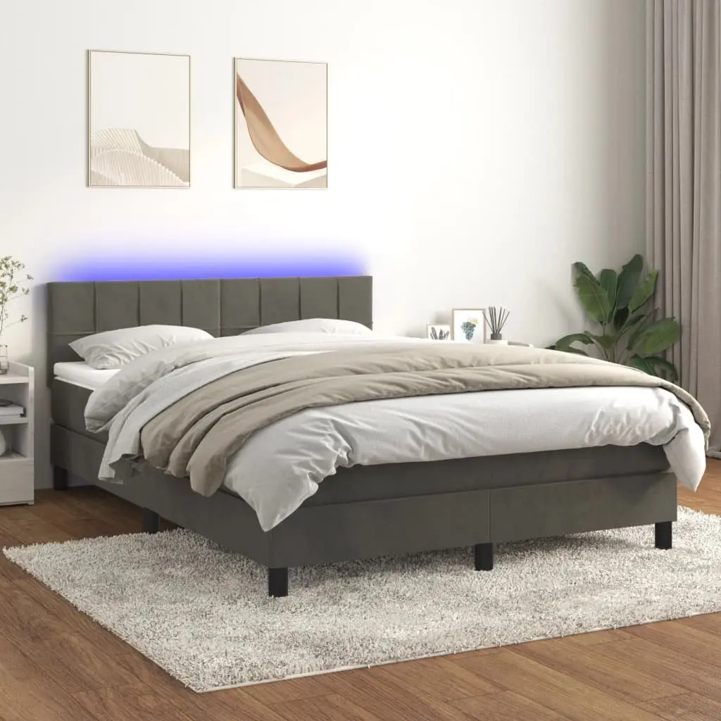 Box Spring Bed with Pocket Spring Mattress Adjustable Velvet Headboard Queen Size Grey Velvet