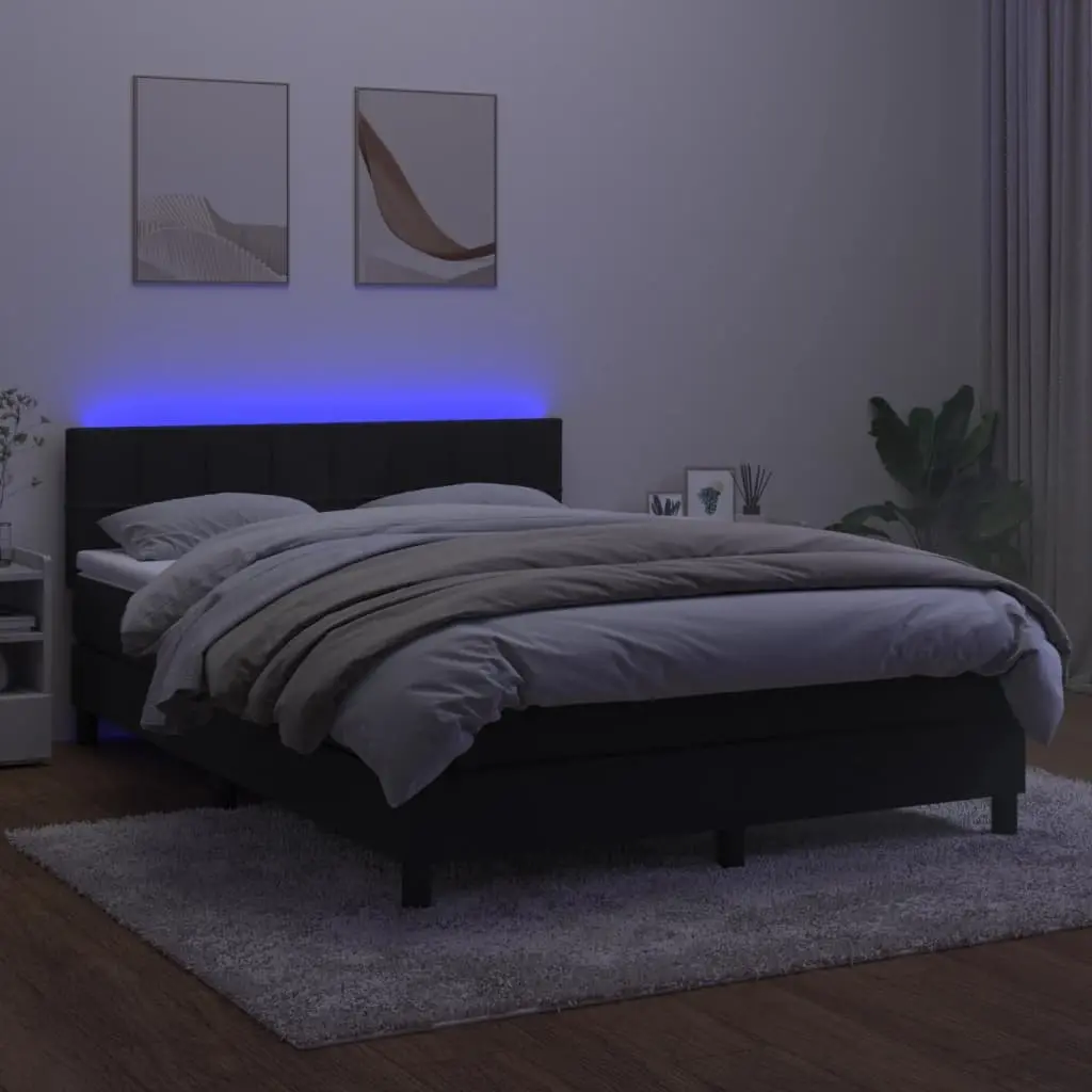 Queen Box Spring Bed Black Velvet with Pocket Spring Mattress and LED Headboard