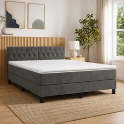 Queen Size Box Spring Bed with Pocket Spring Mattress and LED Headboard