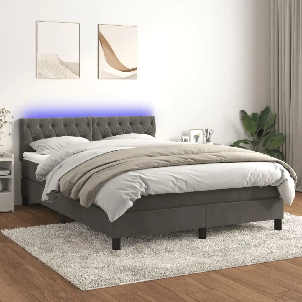 Box Spring Bed with Pocket Spring Mattress Adjustable LED Headboard Queen Size Dark Grey Velvet