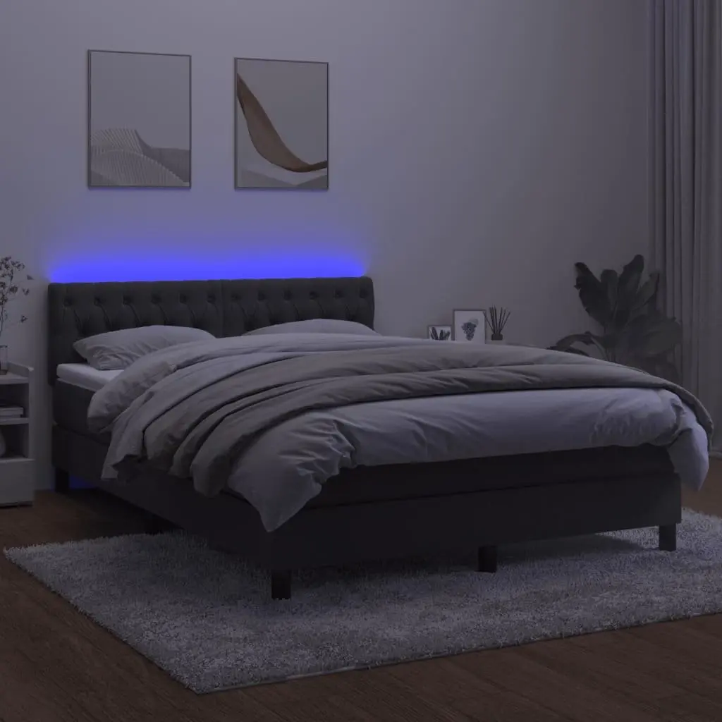 Box Spring Bed with Pocket Spring Mattress Adjustable LED Headboard Queen Size Dark Grey Velvet
