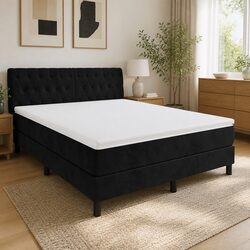 Queen Box Spring Bed with Velvet Headboard and LED Lights