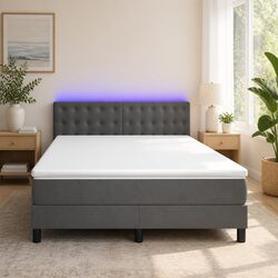 Queen Size Velvet Box Spring Bed with LED Headboard