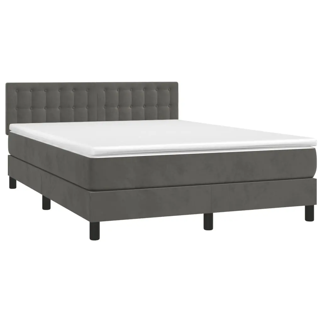 Pocket Spring Mattress Bed with Adjustable Headboard Grey Velvet Queen Size
