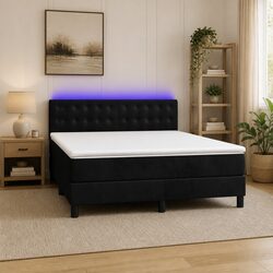 Elegant Queen Box Spring Bed with LED Velvet Headboard