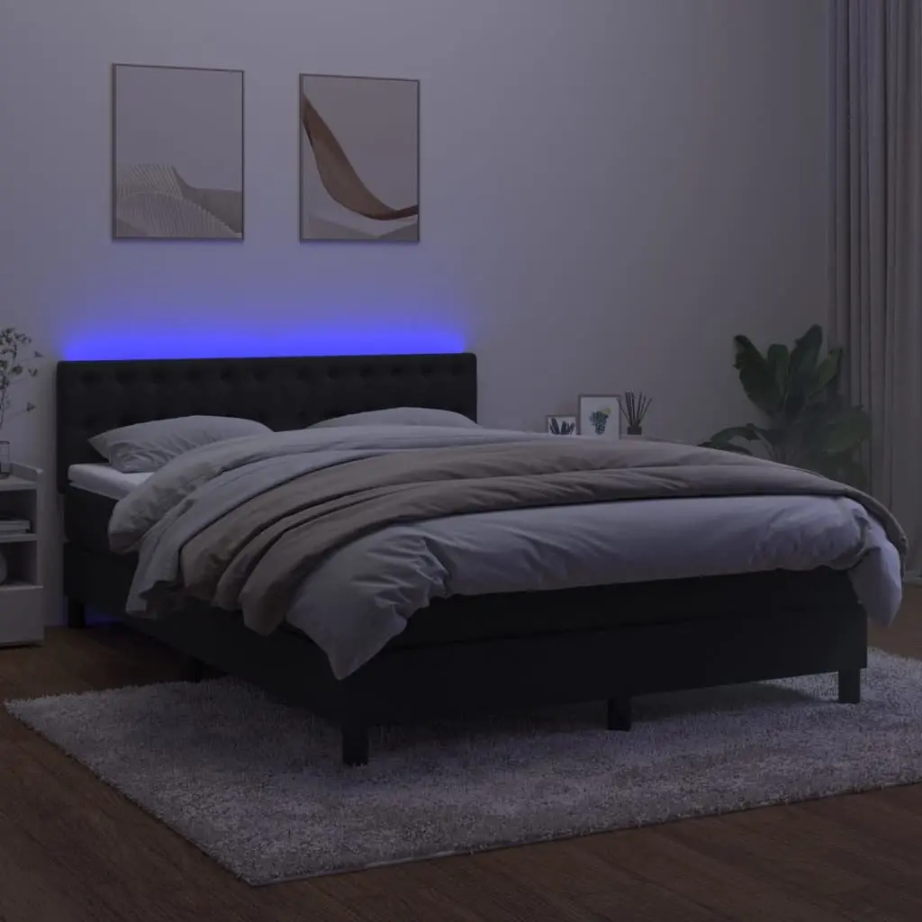 Box Spring Bed Pocket Spring Mattress Adjustable Velvet Headboard LED Black 152x203cm