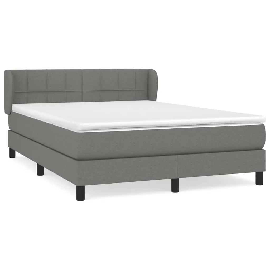 Queen Size Box Spring Bed with Pocket Mattress Dark Grey Fabric Headboard