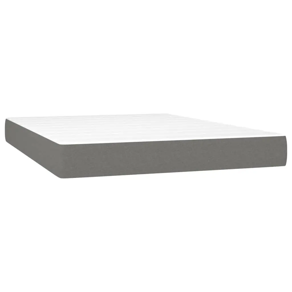 Queen Size Box Spring Bed with Pocket Mattress Dark Grey Fabric Headboard