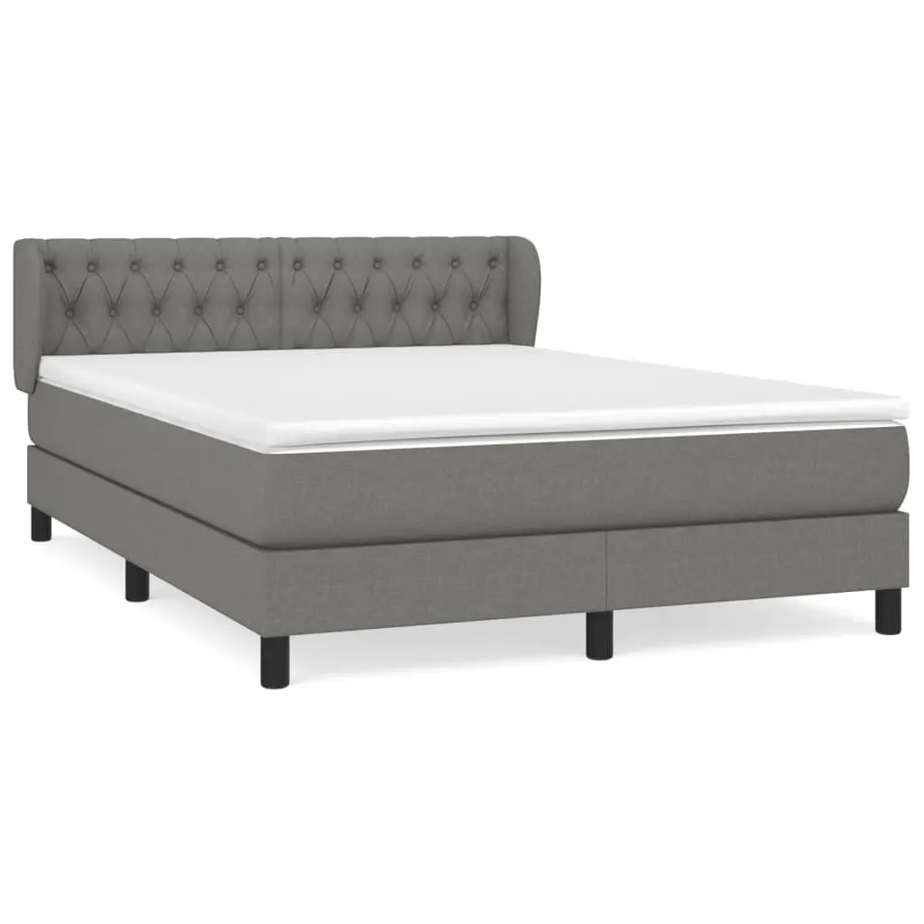 Box Spring Bed Grey Fabric Queen Size 153x203cm Adjustable Headboard