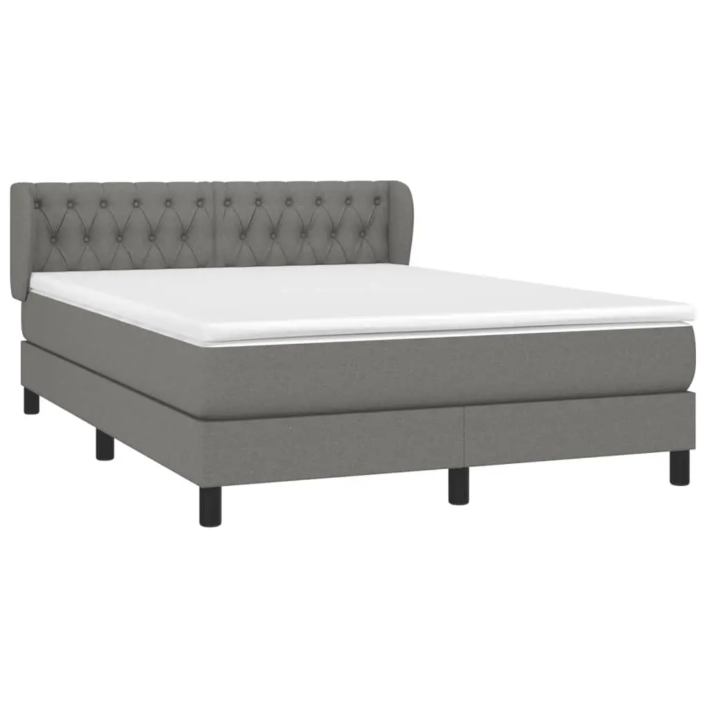 Box Spring Bed Grey Fabric Queen Size 153x203cm Adjustable Headboard