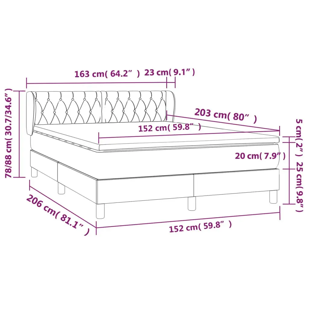 Box Spring Bed Grey Fabric Queen Size 153x203cm Adjustable Headboard