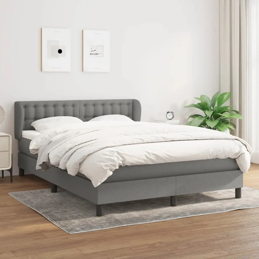 Queen Size Box Spring Bed with Pocket Spring Mattress Grey Fabric