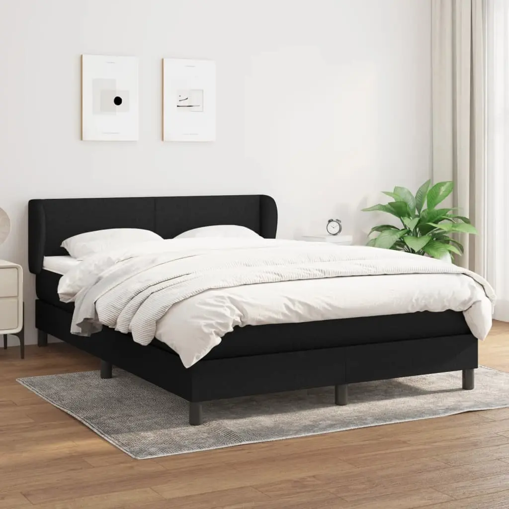 Queen Size Box Spring Bed with Adjustable Headboard Pocket Spring Mattress Black