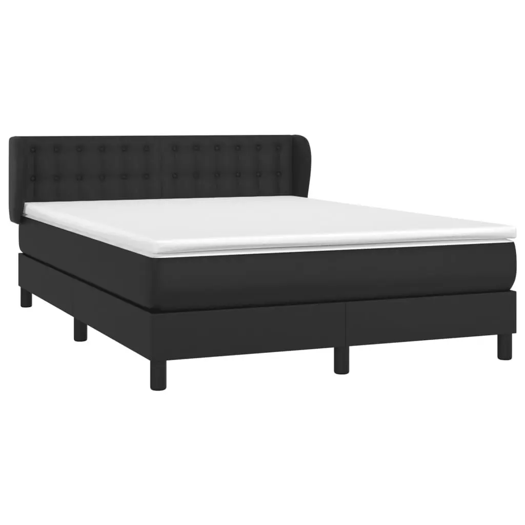 Box Spring Bed with Pocket Spring Mattress Black Faux Leather Queen Size
