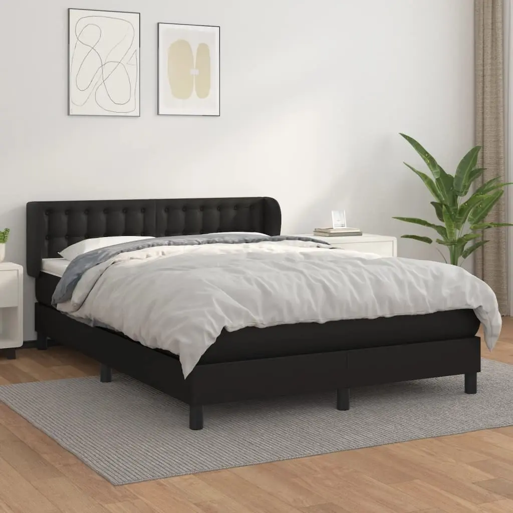 Box Spring Bed with Pocket Spring Mattress Black Faux Leather Queen Size