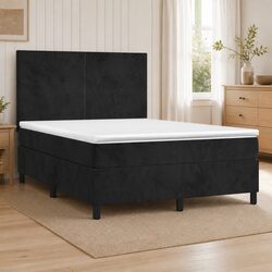 Double Box Spring Bed with Mattress in Black Velvet