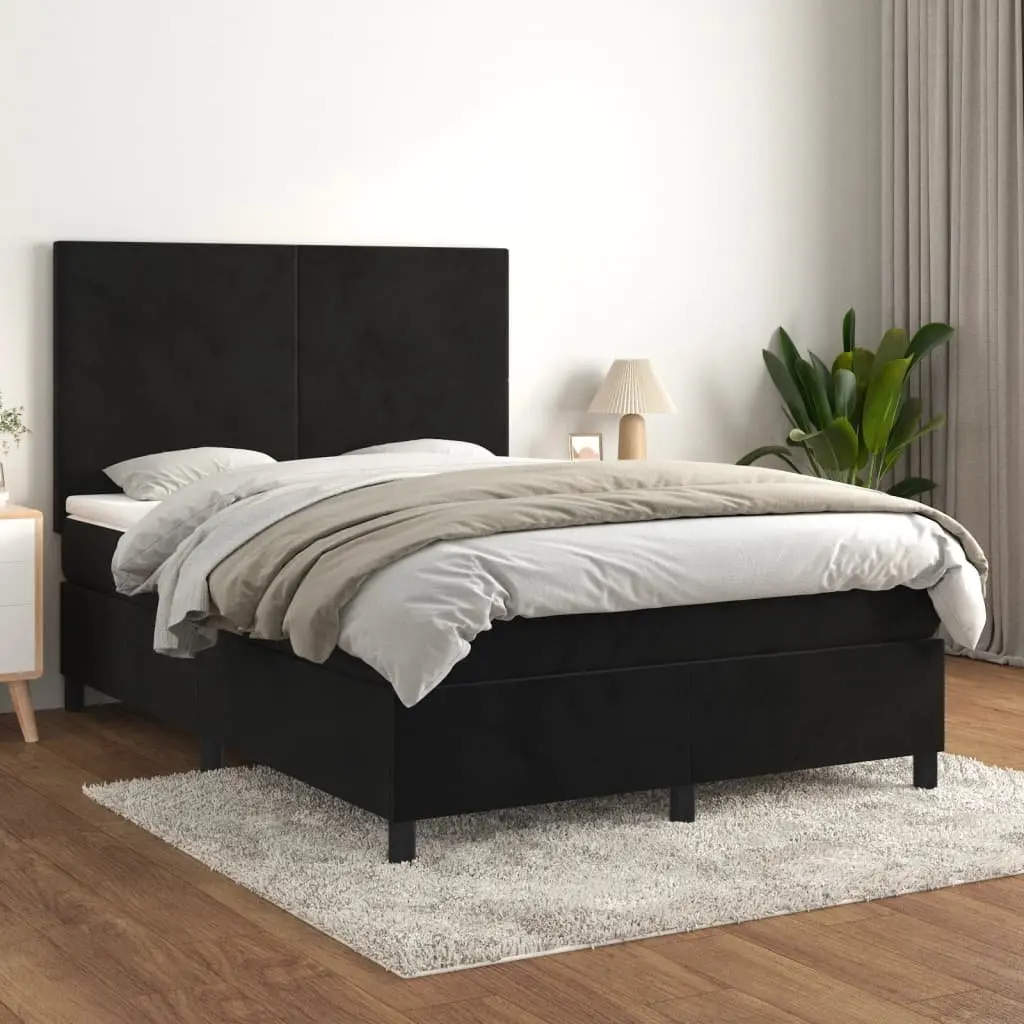 Queen Size Box Spring Bed Black Velvet 153x203 cm with Pocket Spring Mattress