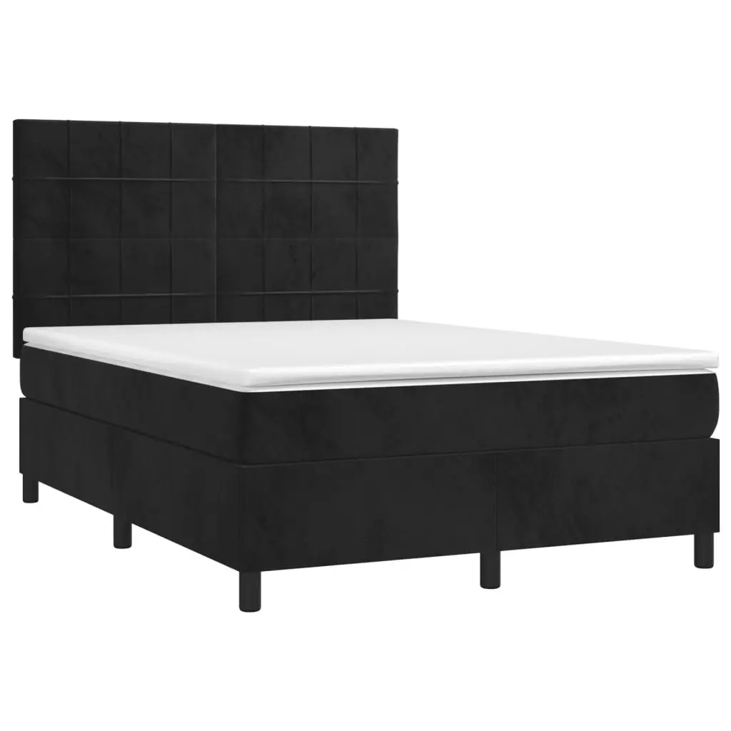 Box Spring Bed with Pocket Spring Mattress Black Velvet Queen Size 153x203cm