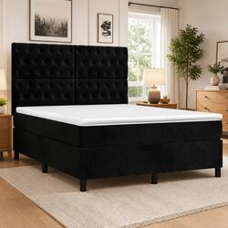 Comfortable Queen Size Box Spring Bed with Velvet Headboard