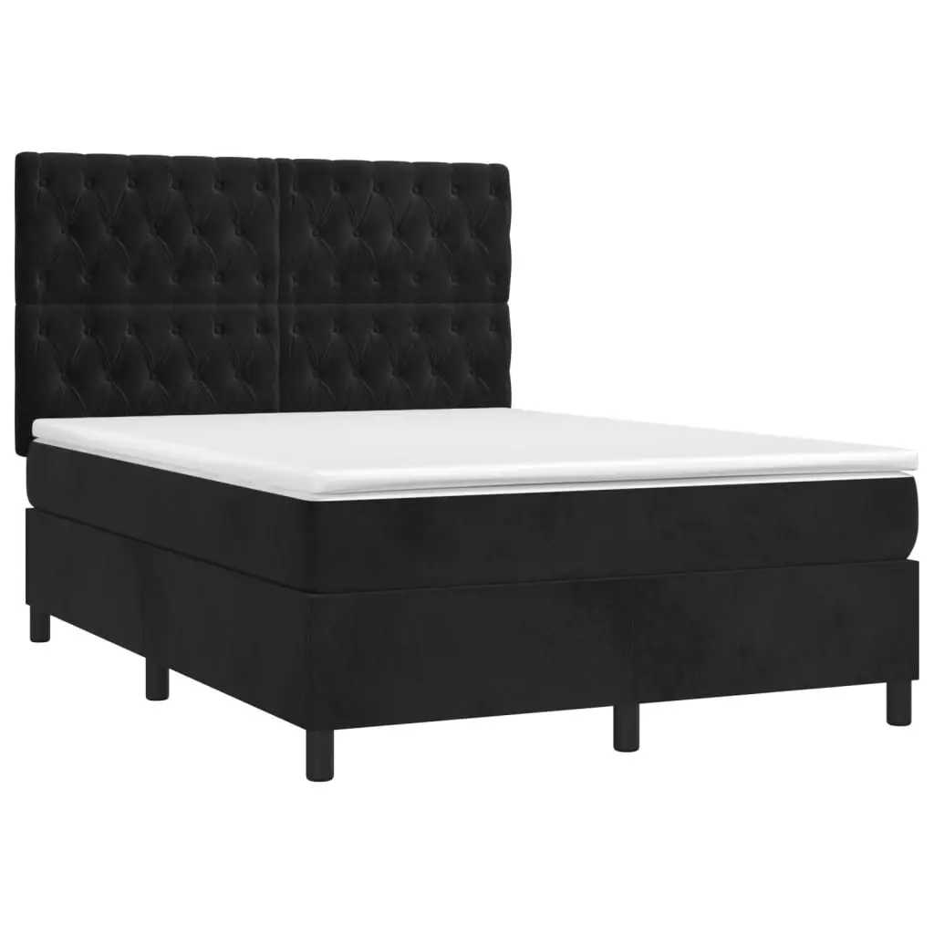 Queen Size Box Spring Bed Black Velvet Upholstered Frame with Adjustable Headboard and Pocket Spring Mattress