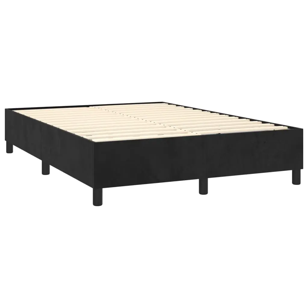 Queen Size Box Spring Bed Black Velvet Upholstered Frame with Adjustable Headboard and Pocket Spring Mattress