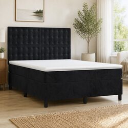 Black Velvet Queen Box Spring Bed with Pocket Spring Mattress